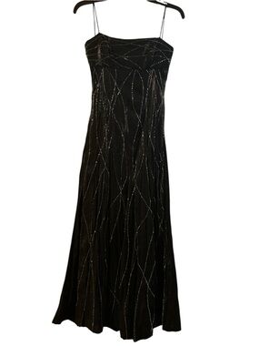 Morgan and Co Black Beaded Y2K Spaghetti Strap Sparkle Formal Dress Whimsigoth